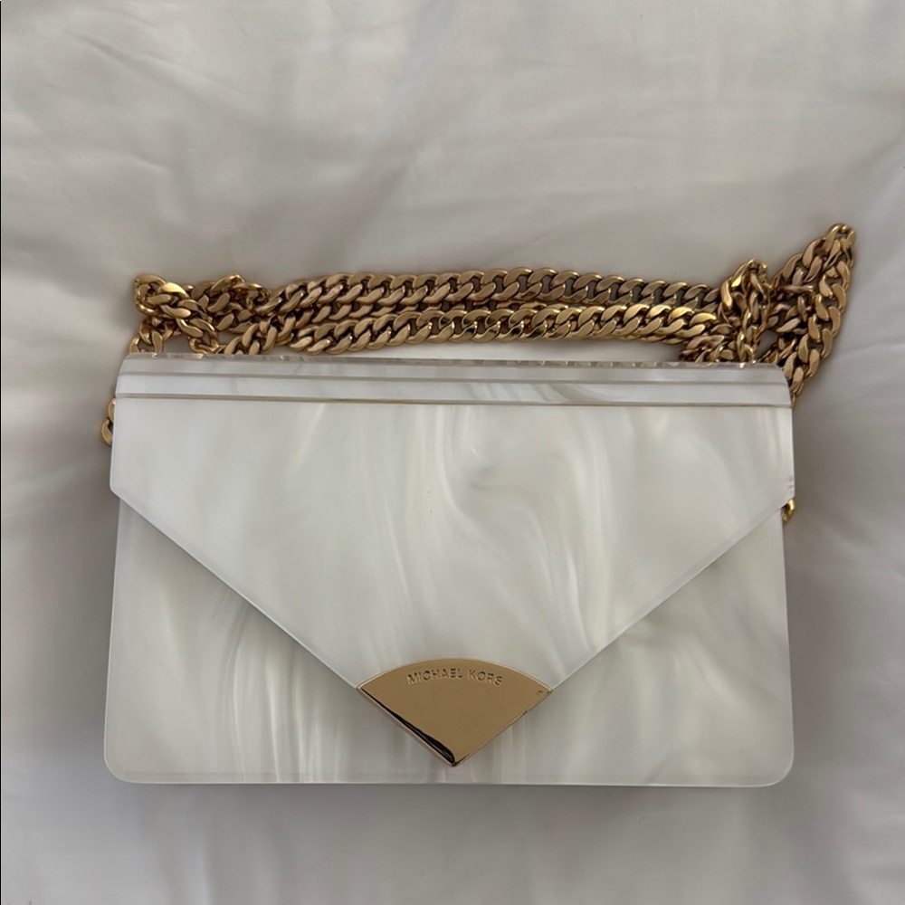 Michael Kors White and Gold Women's Bag - BARBARA ENVELOPE CLUTCH